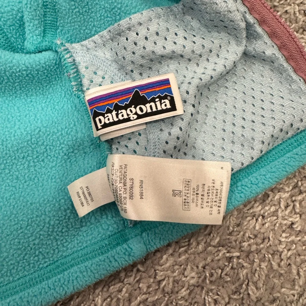 Patagonia Kids Teal/Turquoise Fleece Jacket with Pink Trim